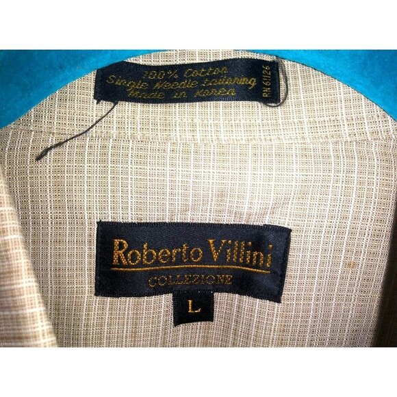 NWOT Men's shirt short sleeve Sz L beige 100% Cotton button up Roberto Villini - Picture 7 of 11